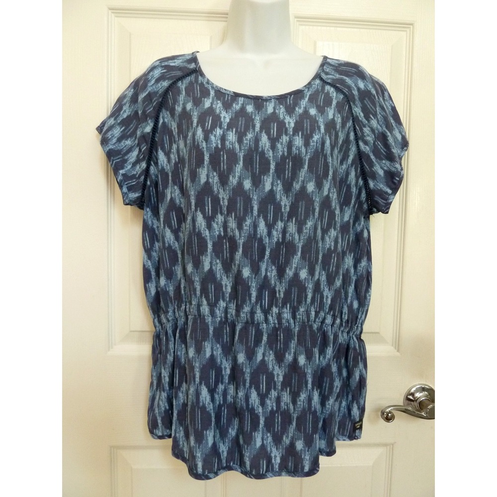 Toad&Co Blue Geometric Ikat Cinched Waist Tencel Blouse Top Large